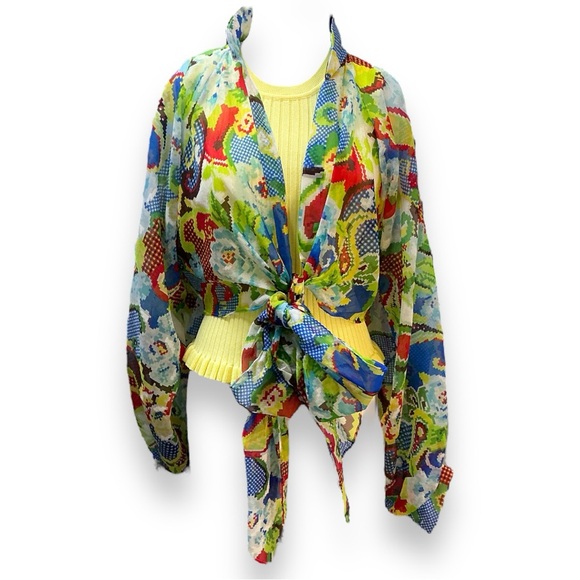 Vintage JH MIAMI Jack Hartley 60s 70s PSYCHEDELIC Tie front top RESORT hippie - Picture 3 of 9